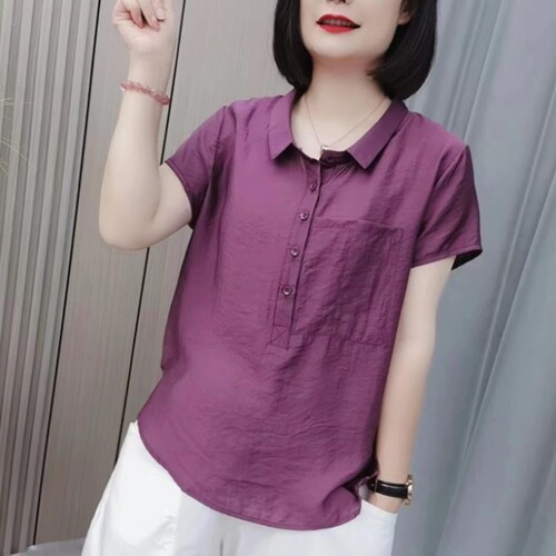 Icicle Silk Crepe Short-Sleeve Women's Top Summer Mother Short-Sleeve Top for Petite Women, Unique Design Women's Shirt