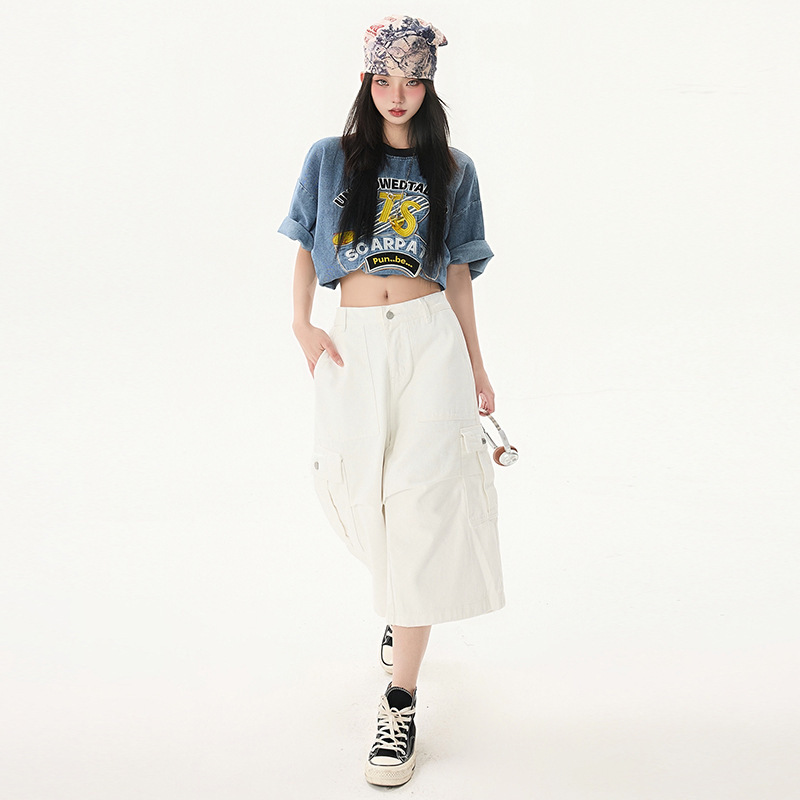 Vintage American Style Black Cropped Jeans Women's 2025 Summer New High Waist Loose All-match Wide Leg Crane Pants