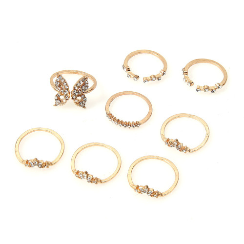 Amazon foreign trade new European and American Bohemian style ring with diamond butterfly joint 8-piece set of ring accessories