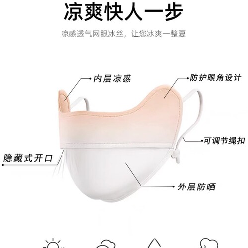 Summer sunscreen ice silk UPF50 eye protection anti-UV mask breathable adjustable thin section breathable women