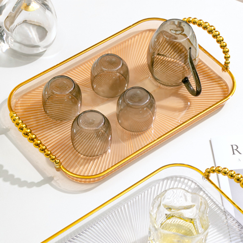 咖色矩形镀金水杯盘水果盘餐用托盘点心盘塑料大号餐盘茶盘子跨境