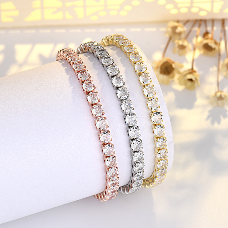 European and American 4mm Round Zircon Single Row Full of Diamonds Adjustable High-Quality Tennis Bracelets for Women Cross-Border Boys' Hand Accessories Wholesale