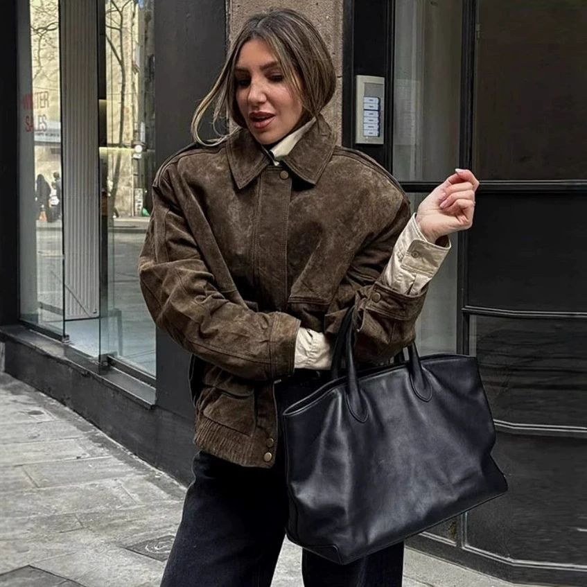 Трансграничная европейская и американская одежда AliExpress, популярная замшевая текстура, свободная повседневная модная универсальная куртка, верхняя одежда