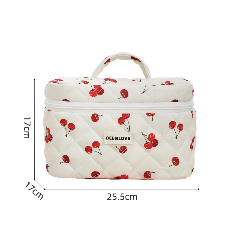 Capacious cosmetic bag with bow, flowered, high-quality style