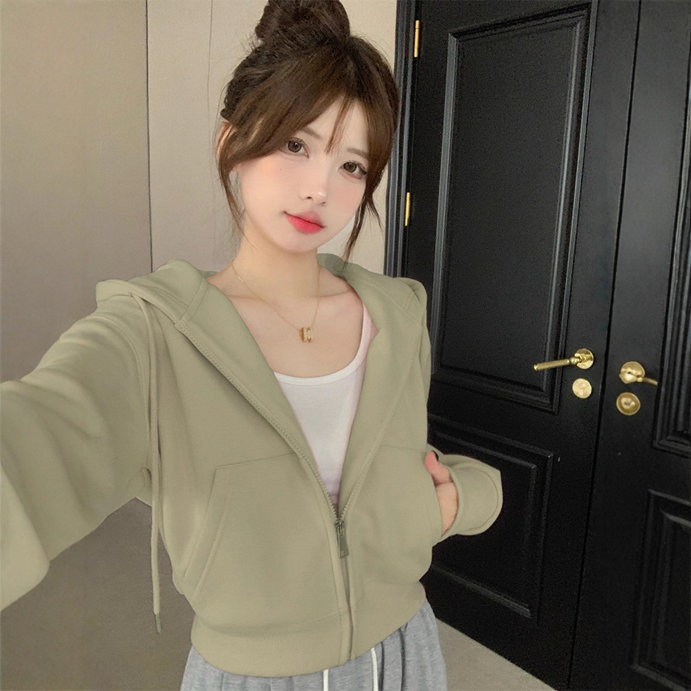 初秋连帽短款卫衣外套女春秋季2025新款厚拉链上衣小个子内搭