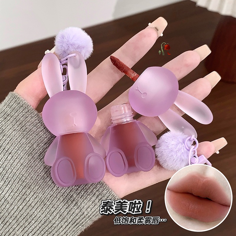 Bily Bear Cute Rabbit Soft Mist Color-Fixing Lip Mud Matte Finish Long-Lasting Low Saturation Lip Cream Student Domestic Makeup