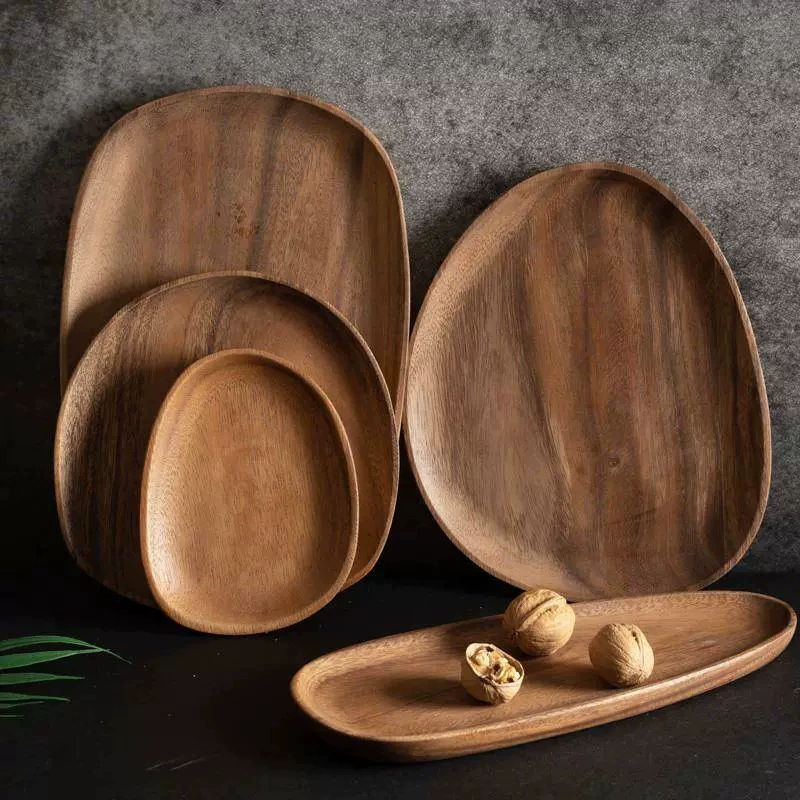 Маленький поднос из цельного дерева, деревянный подстаканник, кофейный поднос неправильной формы из ореха, поднос для закусок с орехами, поднос для деревянной посуды