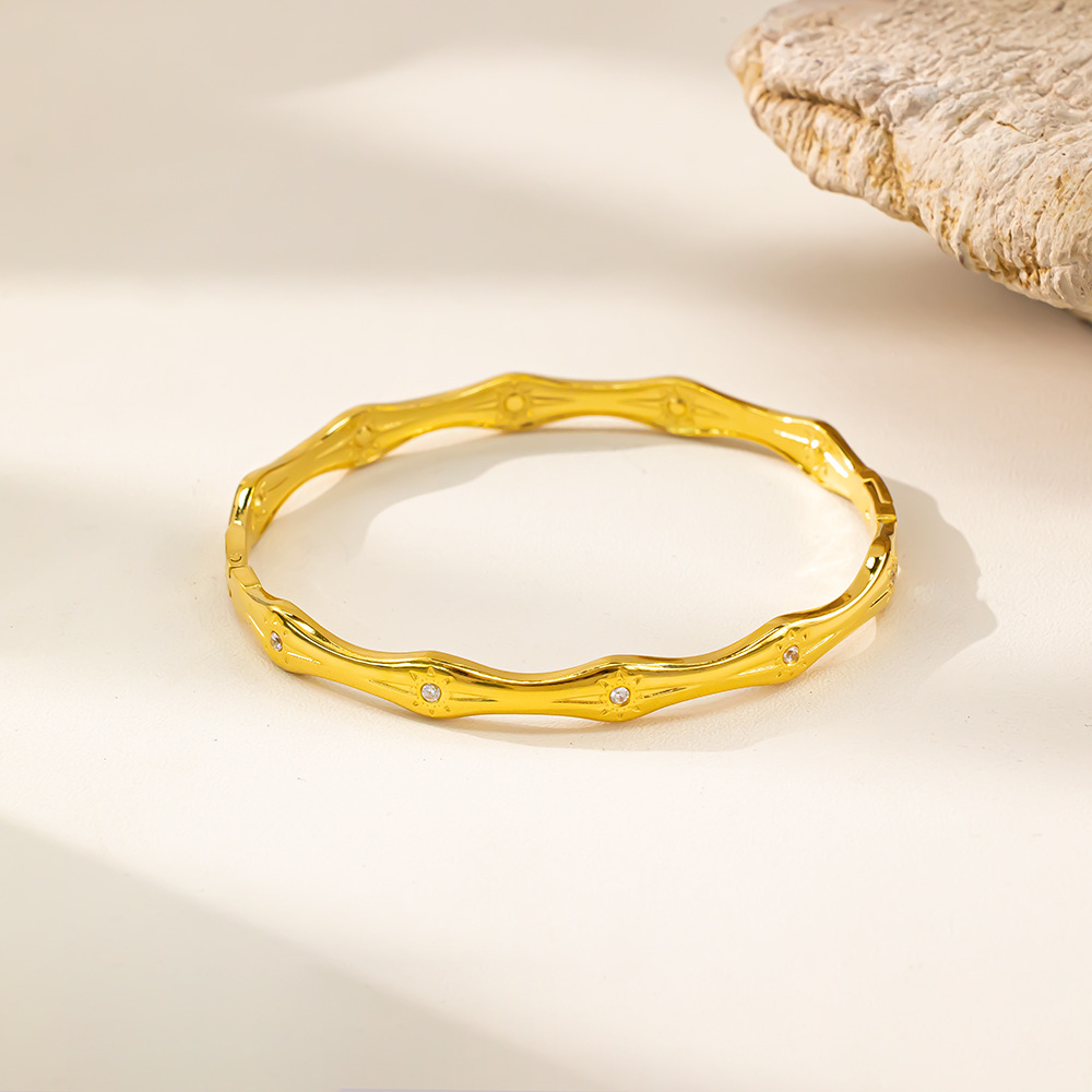 Titanium Steel Bamboo Style Bangle Micro Inlaid Simple Luxury Bracelet_voghion.com