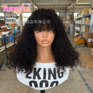 全真人发欧美女短款刘海 Curly Human Hair Wigs假发现货头套批发