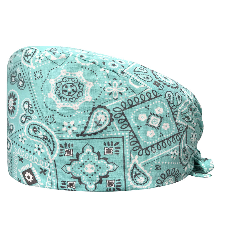 El algodón puro de las mujeres impresas europeas y americanas del sombrero de la enfermera de ICU con la toalla del sudor gorra quirúrgica del comercio exterior tapa de la cabeza del bolso entrega transfronteriza