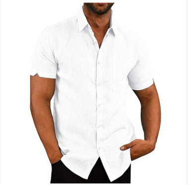 Camisa de lino para hombre, manga corta, con botones, de color liso, con solapa, éxito de ventas en Amazon y eBay en 2025.