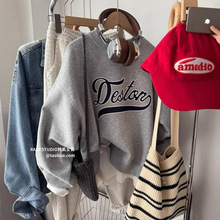 韩系简约印花英文字母休闲百搭显瘦薄款小个子圆领卫衣女秋新款