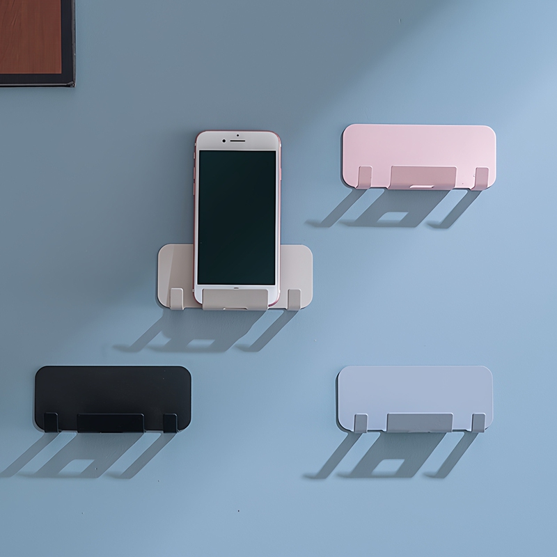 Adhesive No-Drill Wall-Mounted Storage Rack Wall Phone Charging Stand for Home Bedroom Bedside Kitchen iPad Holder