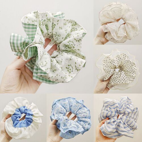 Korean-style floral lace trim colonic hair tie ballerina ponytail braid hair ribbon large girl's braided hair tie hair accessory