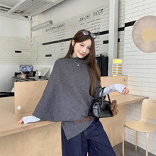 实拍~法式复古设计感斗篷针织毛衣+长袖针织打底衫两件套装女装