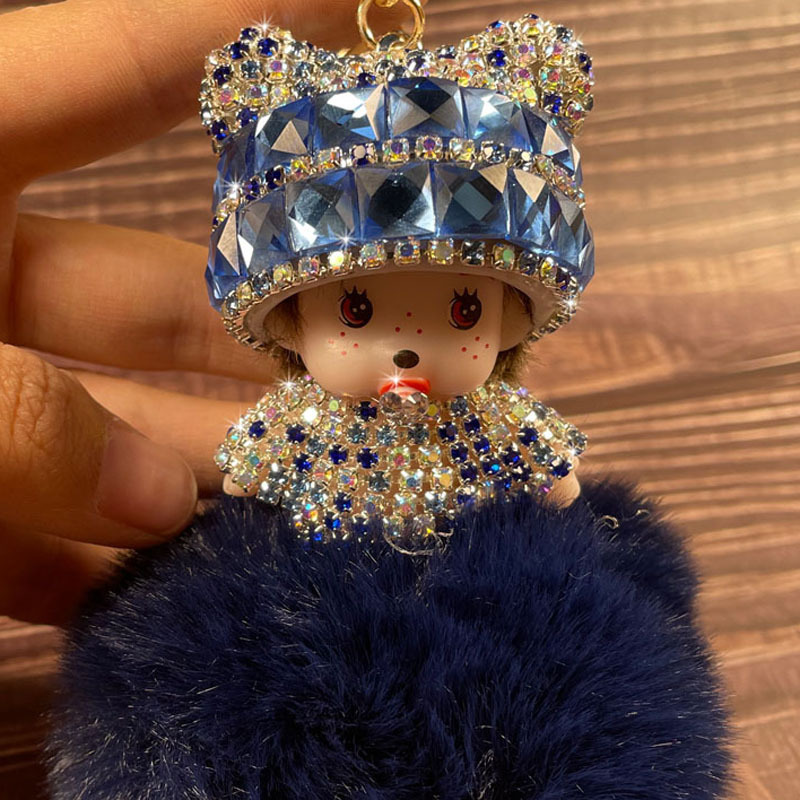 Corea del Sur creativo lindo diamante incrustado lindo Qiqi Bola de piel muñeca llavero mujer de dibujos animados par coche bolsa colgante
