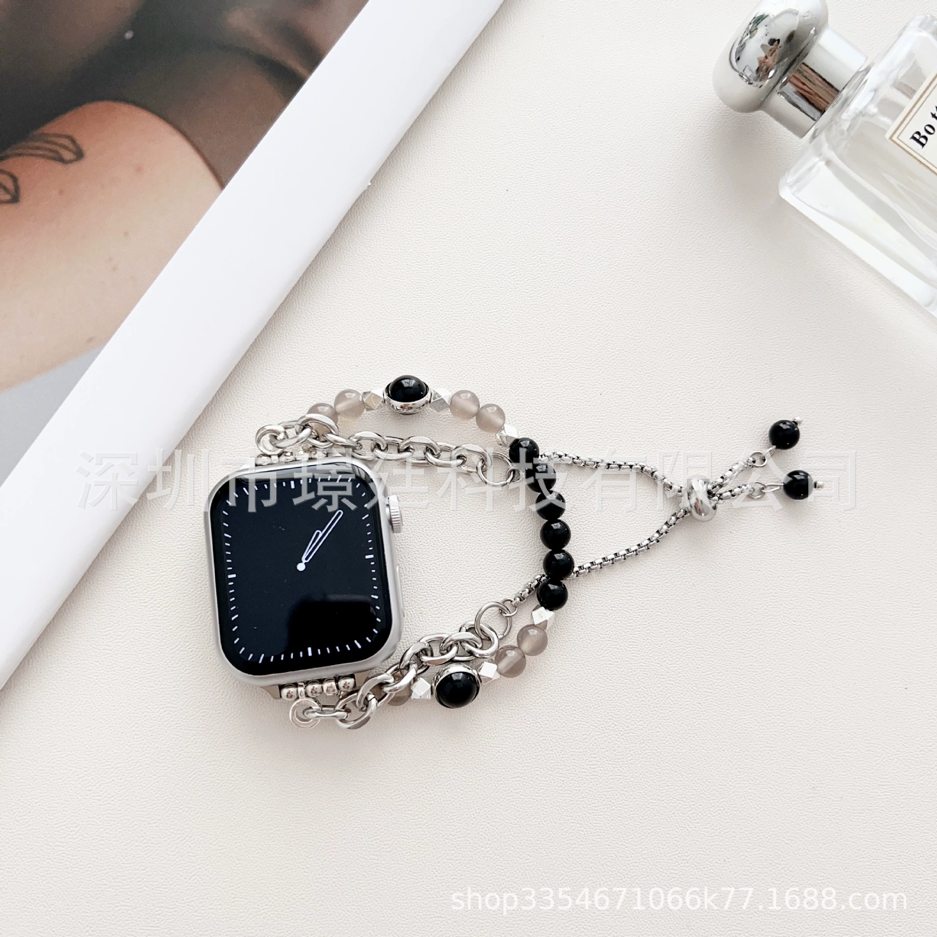 [Подходит для Apple сердечный агат подвеска металлический браслет для часов Apple Watch8/SE/7/6/5/4/3/21]