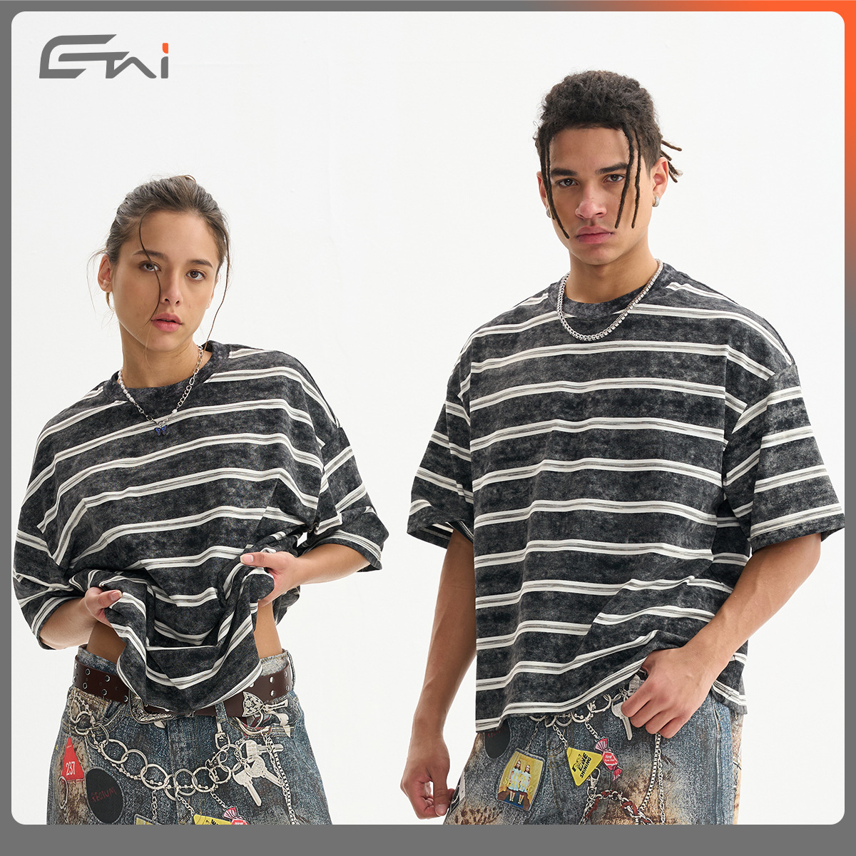 ETAI ropa de hombre marca de moda de verano de mangas cortas vintage camiseta a rayas corta versión suelta estilo casual versátil