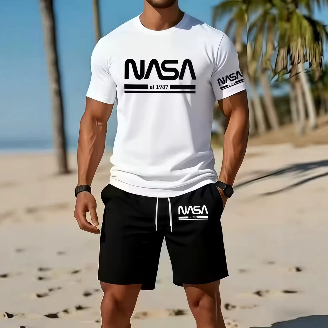 Men's 3D Print Short Sleeve T-Shirt & Shorts Set, Trendy Summer Casual Outfit, Lightweight Breathable Sportswear_viptrois.com