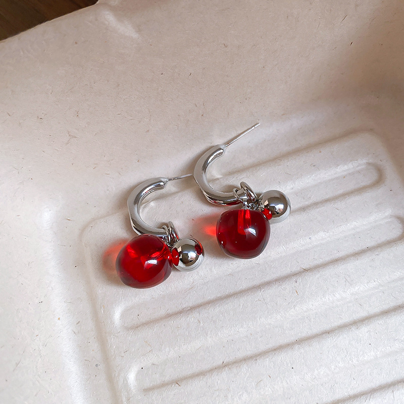 7g Weight 925 Sterling Silver Ear Needle Material Earrings Classification 1 Pair Quantity Daily Occasion Alloy, Resin Material Cherry Pattern Women's Gender Plating Design Cute, Sweet Style 1 Pair Cute Sweet Cherry Plating Alloy Resin Earrings 2
