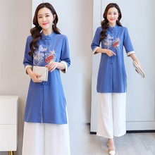 夏装原创时尚改良旗袍奥黛风套装连衣裙文艺复古中裙HZ0104