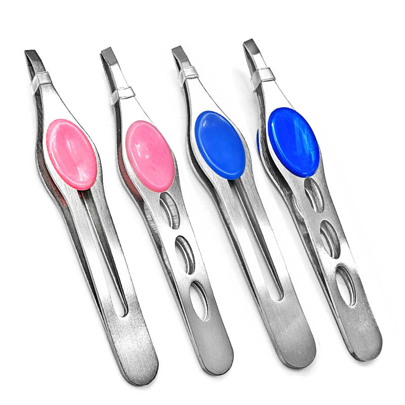 Stainless steel three-hole clip U-shaped belly clip eyebrow clip large 1.2 sanding beveled mouth with rubber pad eyebrow pliers for pulling white hair tweezers