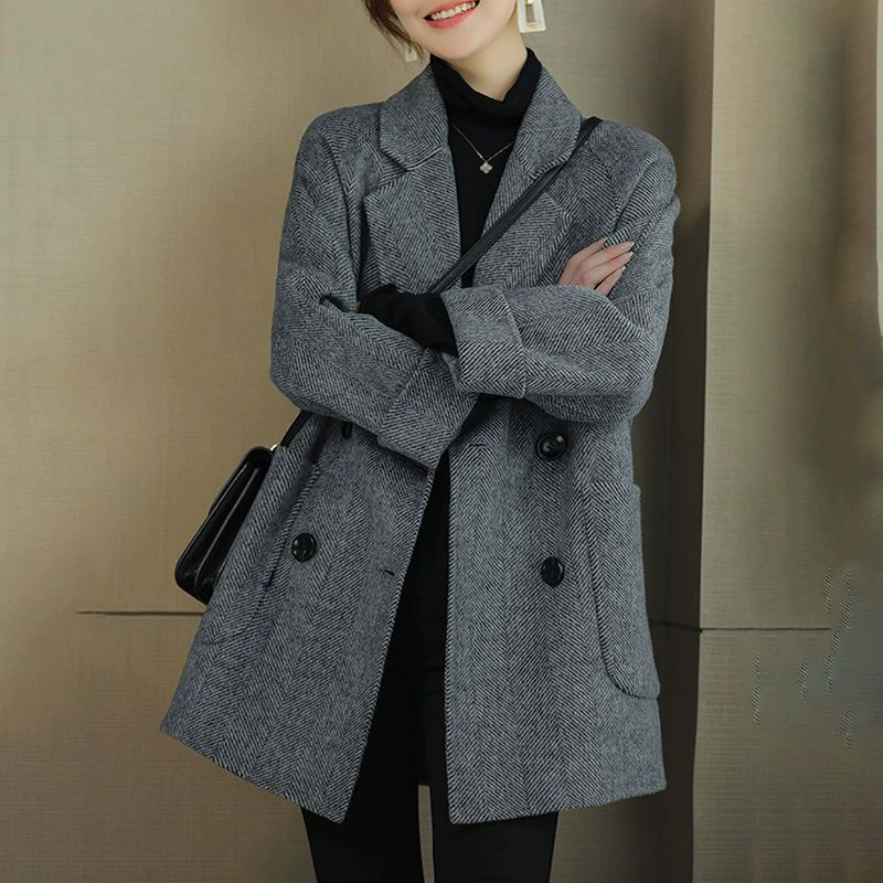 Demi‑season wool blend coat, fitted jacket, optional cotton lining, sizes M–XXXL (by catties)
