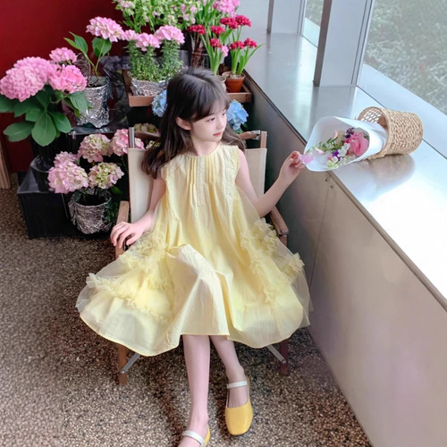 Ladies' Summer Dress 2025 Trendy Kids' Clothing Girl Net Strap Dress Children's Summer Skirt Thin Model