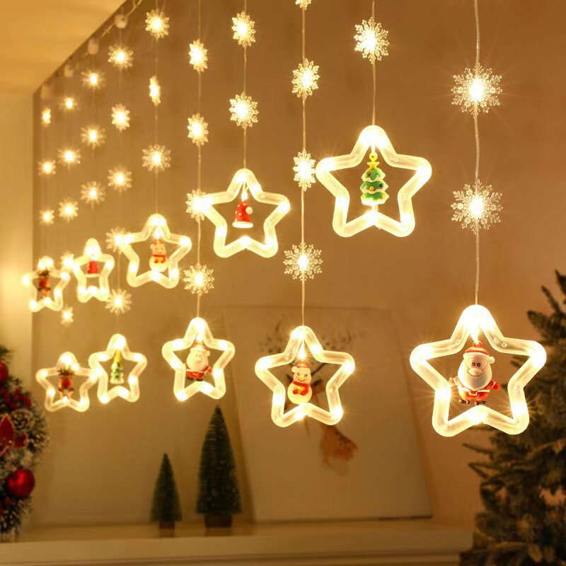 現物クリスマス装飾LEDランプ串五角星皮線カーテンランプクリスマスツリー雰囲気カラーランプ氷灯|undefined