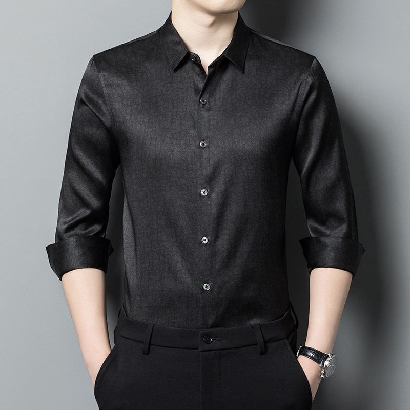 Heavy Weight Xiangyunsha Silk Long-Sleeved Men's Shirt Summer New Mulberry Silk Business Casual Thin Middle-Aged Shirt