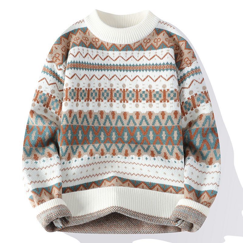 Pull chaud à col rond pour homme, en maille tendance, style rétro épais, manches longues, en polyester, idéal pour les jeunes._voghion.com
