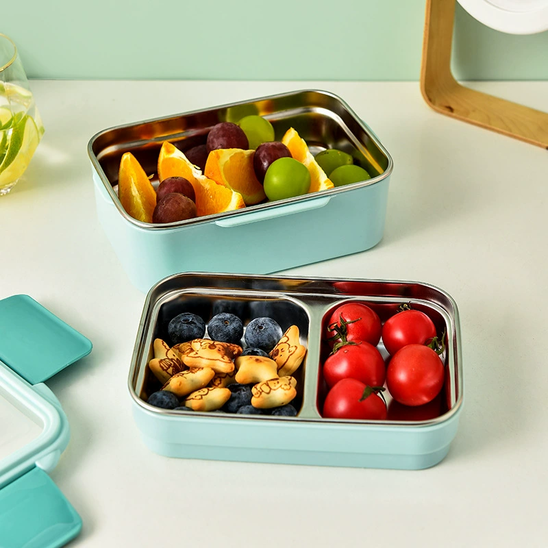 Double-layer thermos stainless steel, capacious rectangular lunch box for students