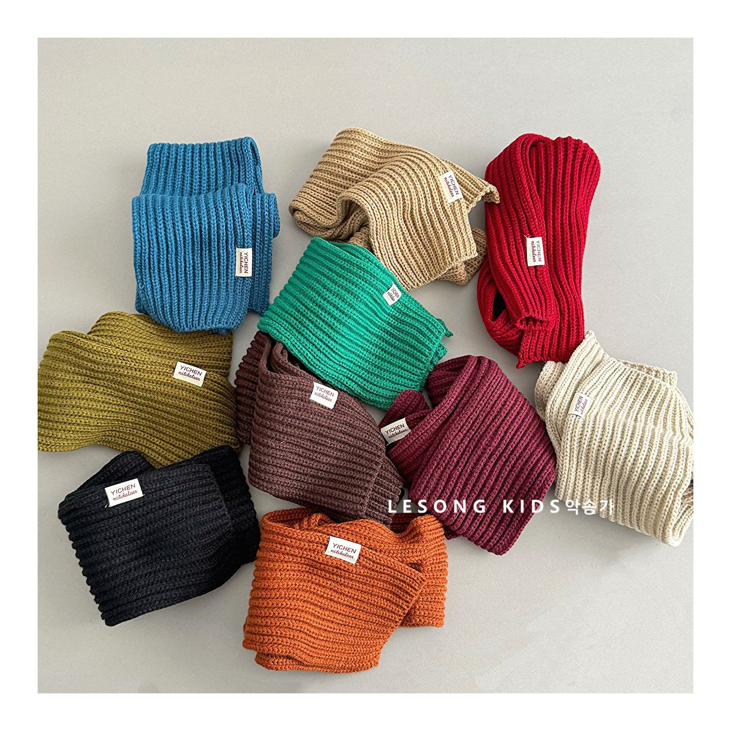 2025 Autumn and Winter New Pure Color Pit Stripesd Kidsren's Scarf Korean Style Simple Cloth Label Baby Versatile Basic Scarf