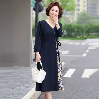中年妈妈春装连衣裙2026新款洋气裙子中老年女装收腰阔太太长裙