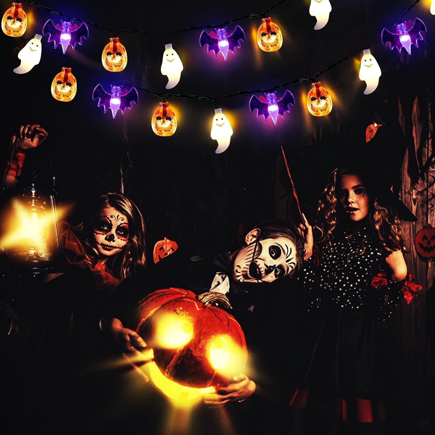 calabaza fantasma calavera murciélago decoración de la casa embrujada props LED Halloween luz de cadena al por mayor