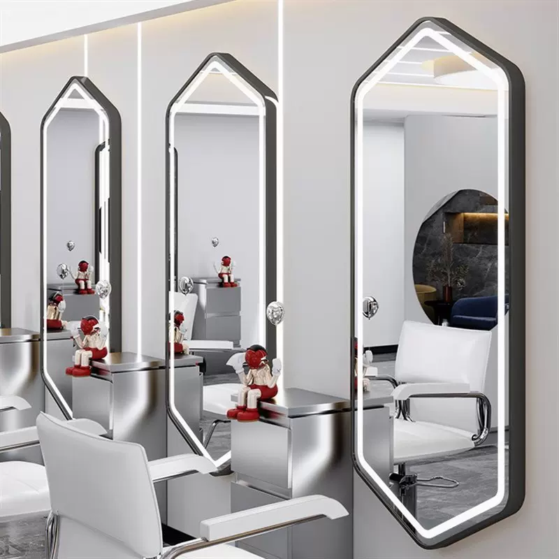 定制铝合金边款轻奢六边形塑身塑面镜理发馆美发店专用美颜镜