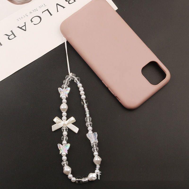 手机链配件diy手机挂绳短款女创意白色珍珠链手机壳挂链包包装饰|ru