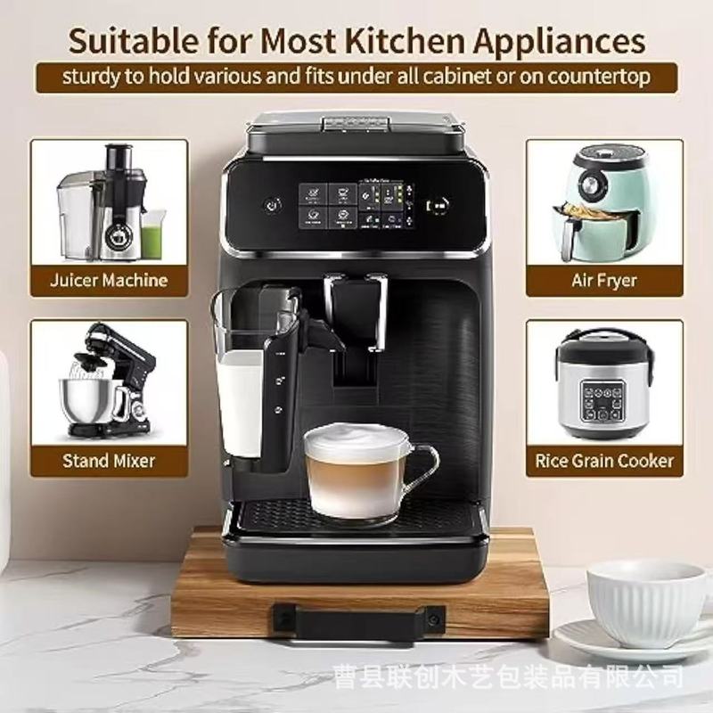 木製スライドベース家電木製スライド収納オーガナイザートレイスライドベースコーヒーマシン収納ラック|undefined
