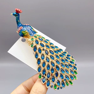 Foreign Trade Cross-Border Large Hole Bird Brooch Enamel Rhinestone Luxury Peacock Big Bird Corsage Clothing Accessories Festive Gift