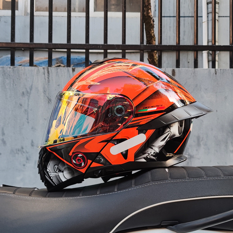 Casco de Motocicleta Orz con Certificación DOT para Hombre y Mujer, Casco Abierto con Visera Doble, Spoiler de Invierno, Cobertura Media, Azul para Todas las Estaciones.
