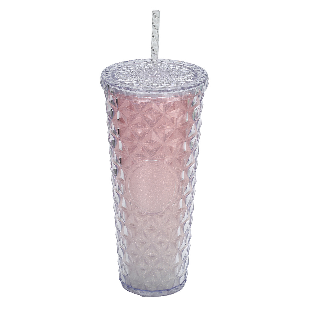 Vaso de Plástico con Pajita de Plástico PS Doble Capa y Ecológico para Oficina y Hogar