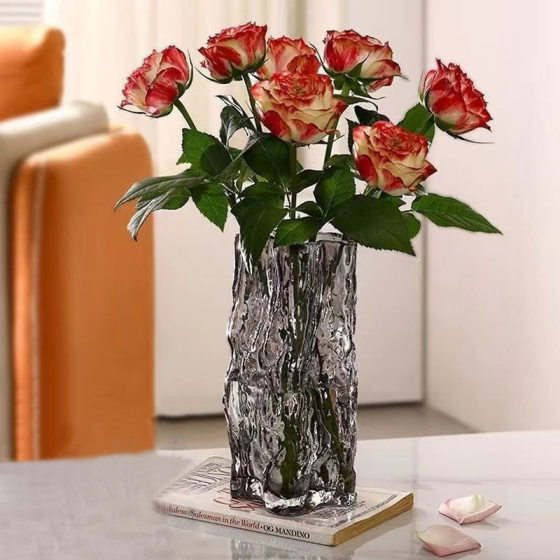 Glass Vase Ornaments Living Room Flower-arranging High-level Hydroponic Transparent Water-raising Crystal Floor-standing Dining Table Creative Decoration