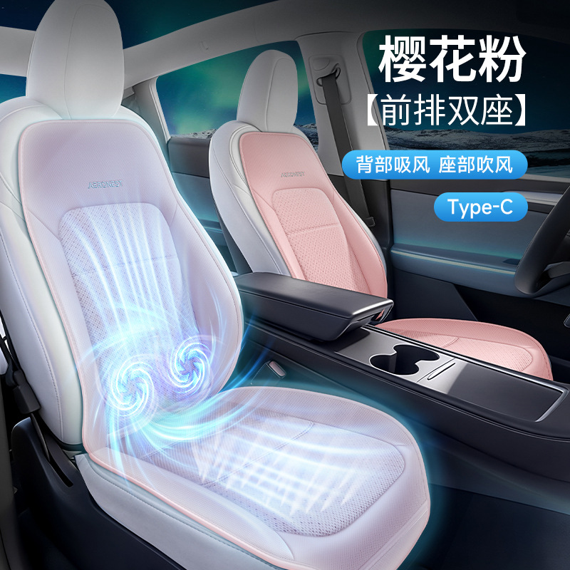 Seat cushion, seat cover | Qìchē Reduction Tech Dual-Turbine - sakura-pink-front-row-double-seat-massage-back-suction-seat-blowing-type-c