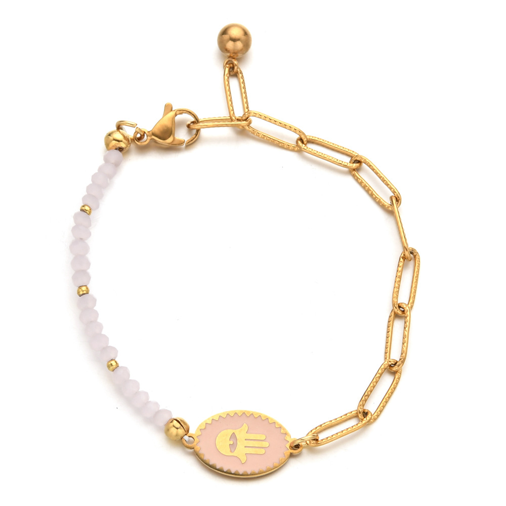6g Weight Streetwear Devil's Eye Palm Stainless Steel Crystal Beaded Plating Bracelets