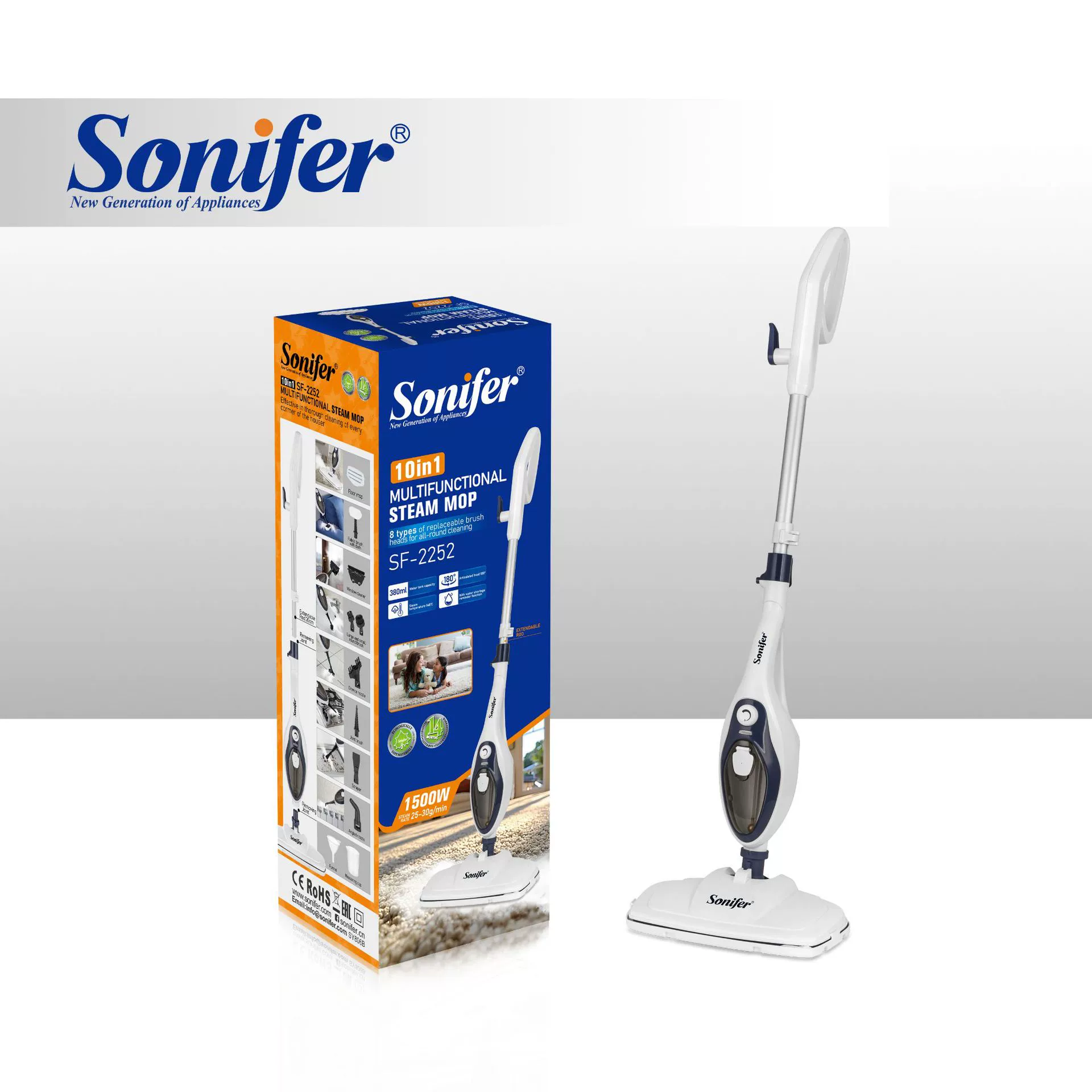 Sonifer SF-2252 домашний многофункциональный паровой швабры вертикальный ручной высокотемпературный домашний steam mop