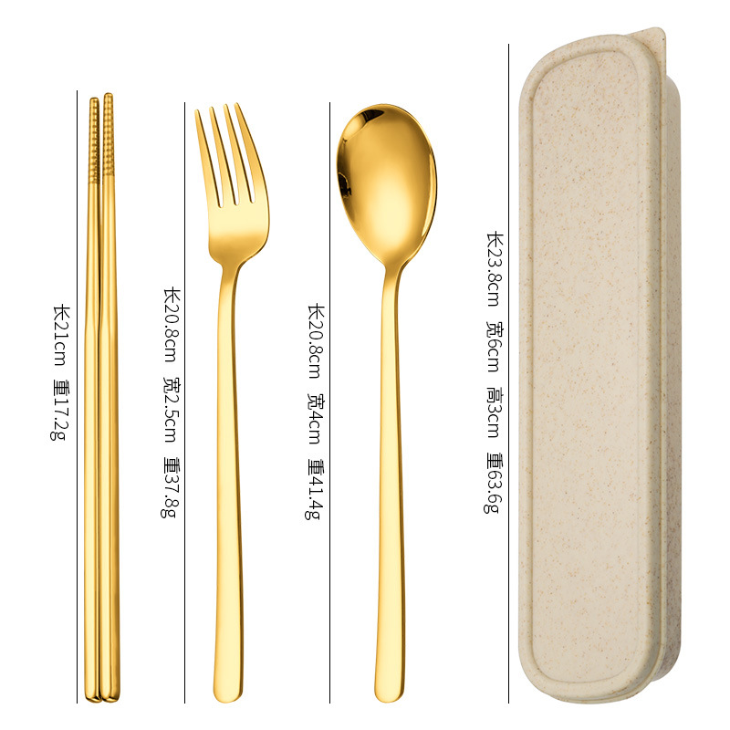 황금 숟가락과 포크 젓가락 3 종 세트