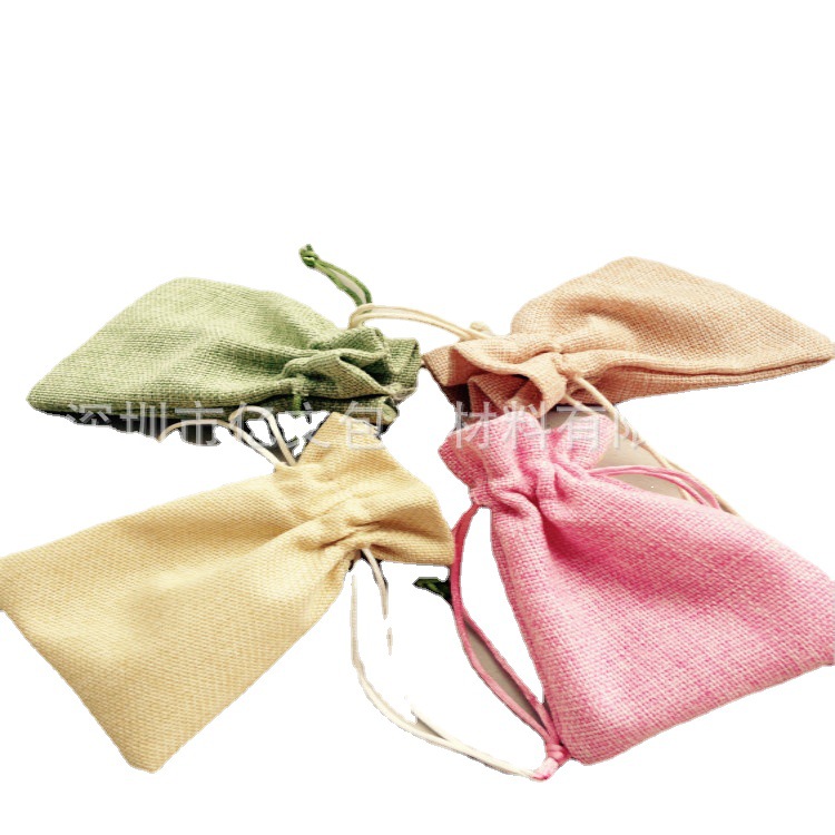 厂家直销 棉麻绒布PU皮单双抽绳 酒瓶饰品电源纺麻涤纶尼龙束口袋