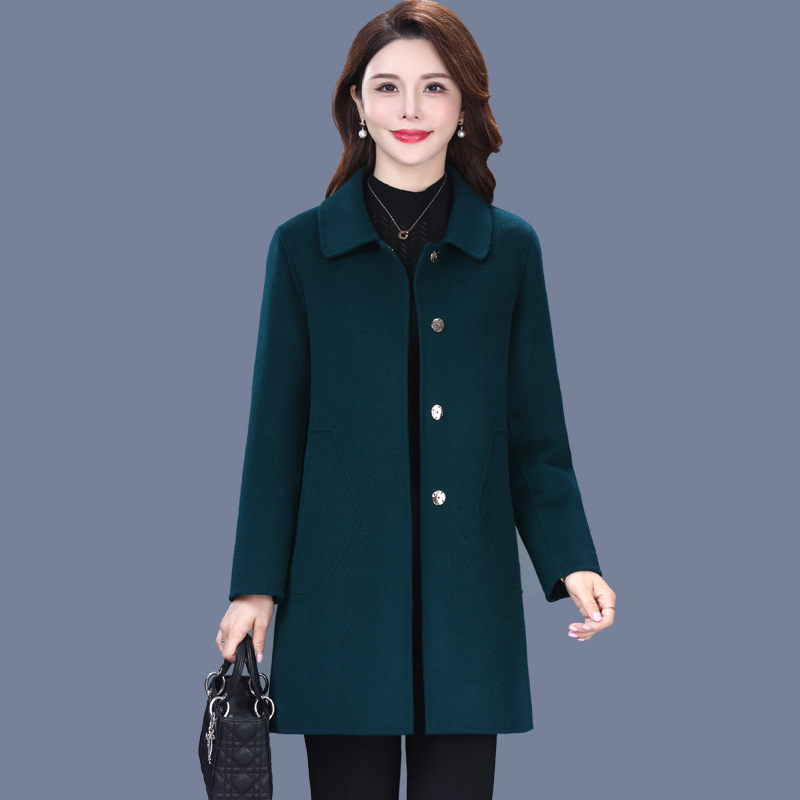 엄마복 가을과 겨울 새 양면 양모 캐시미어 코트 유행 중년 · 노인 여성복 중장 양모 코트