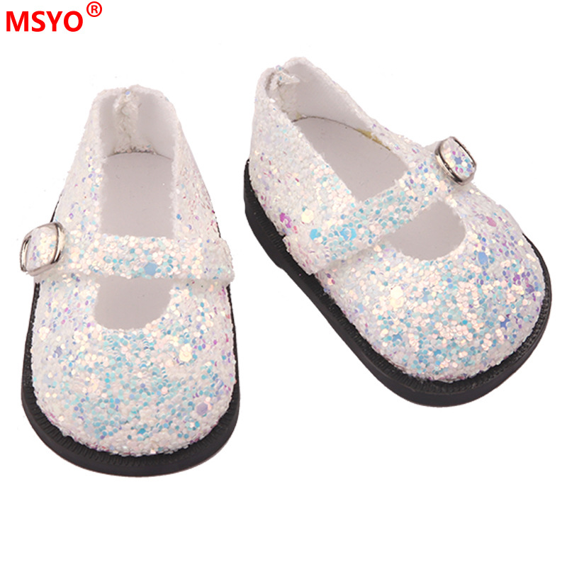 18 pulgadas American Girl muñeca zapatos 43cm muñeca lindo arco amor lentejuelas zapatos muñeca zapatos de lona