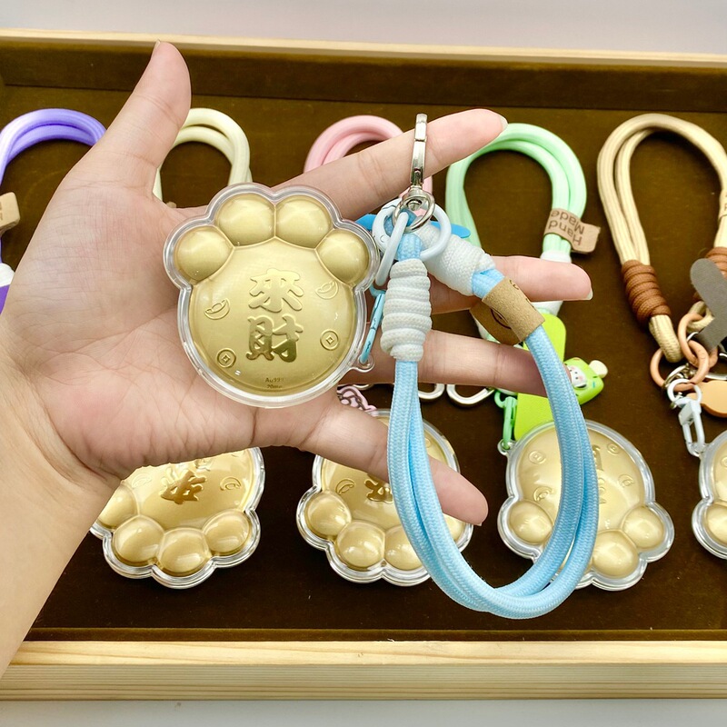足金999来财招财喵猫爪手机链绳挂件双面饰品招财纳福御守猫礼物|undefined